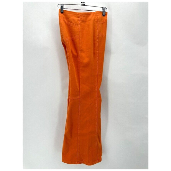 Alberta Ferretti Wide Flare Leg Pants US 6 Orange Twill Italy Preppy Designer - Picture 8 of 11